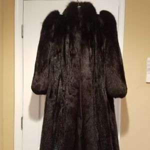 Mink coat with fox fur sleeve
